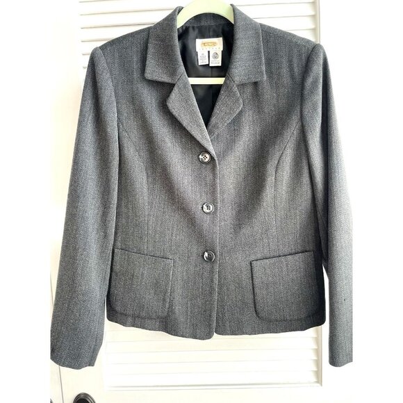 Talbots Womens Grey Notch Collar 100% Wool Formal Business Career Blazer Size 10 - Picture 1 of 7